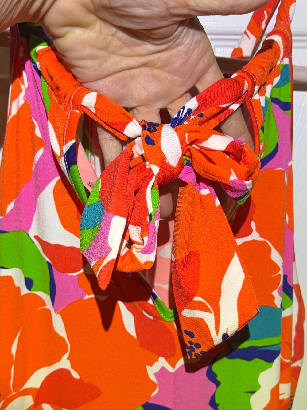 NWOT Trina Turk Bright Orange Floral Sundress Back Tie Peephole. XL - Picture 6 of 6